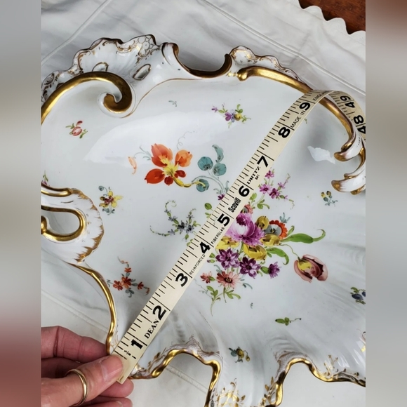 DRESDEN SCALLOP SERVING Dish BOWL Floral RICHARD KLEMM HP  Clam Oyster SHELL - Picture 15 of 16